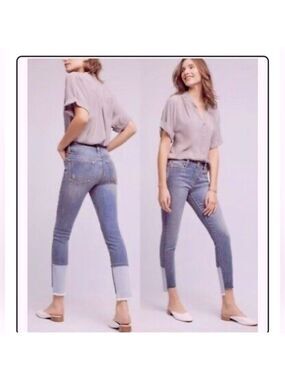 Pilcro and the Letterpress Anthropologie Script Skinny Raw Step Hem Jeans Sz 27